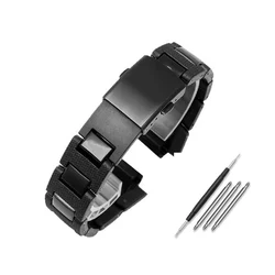 Black Stainless Steel Buckle Men's Bracelet Watch Band - Premium Accessory - 16mm (Black)
