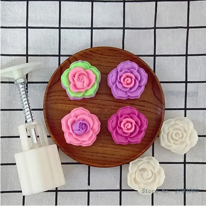 

Форма для торта в виде Розы, лотоса, Луны, бытовая модель для торта из бобов мунг, ручное давление, искусственный инструмент для выпечки и выпечки