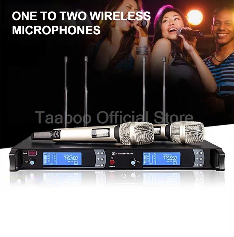 Professional Wireless Microphone System 2 Channel LCD Display Handheld Micphone Radio System Studio Mic for Karaoke Party Church