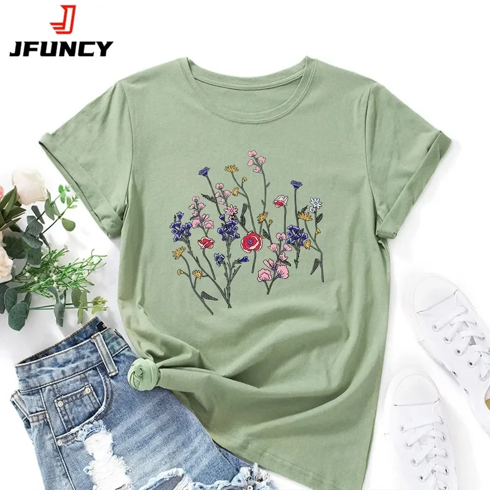 Jfuncy Oversized Women's T-shirt Graphic T Shirt Women Short Sleeve Tee Top Summer Cotton Female Tshirt Harajuku Woman Clothiing - T-shirts