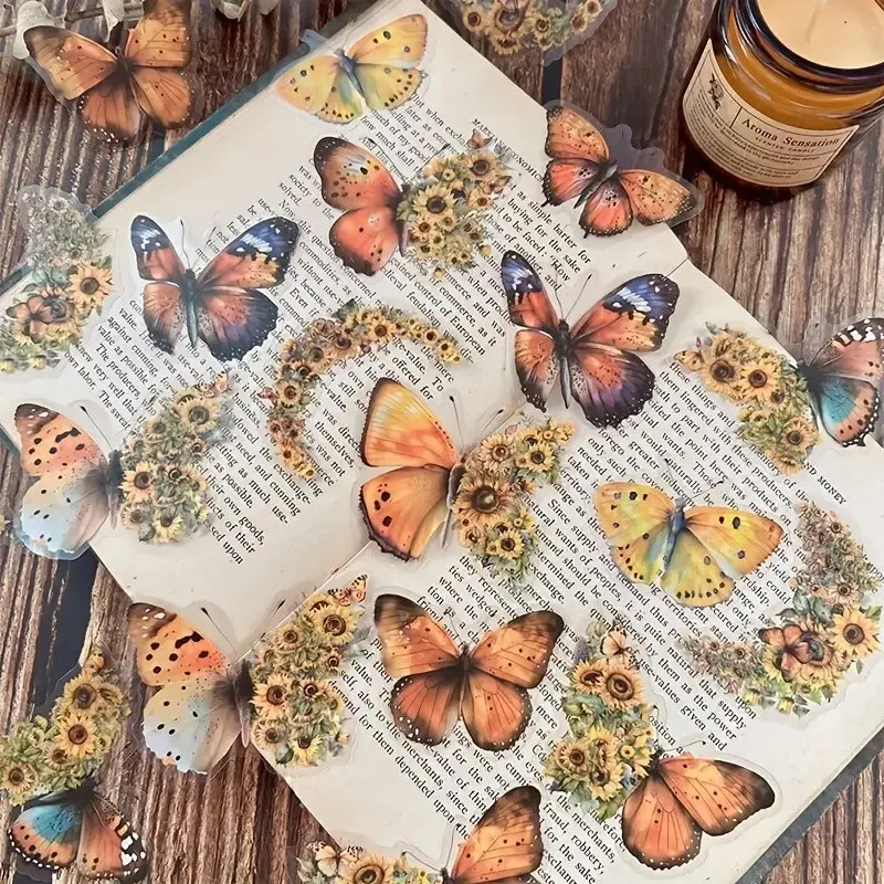 Decorative stickers 30 PCs Decorative Stickers Butterfly Flower Themed DIY Pack for Scrapbook Label Diary Album Planner