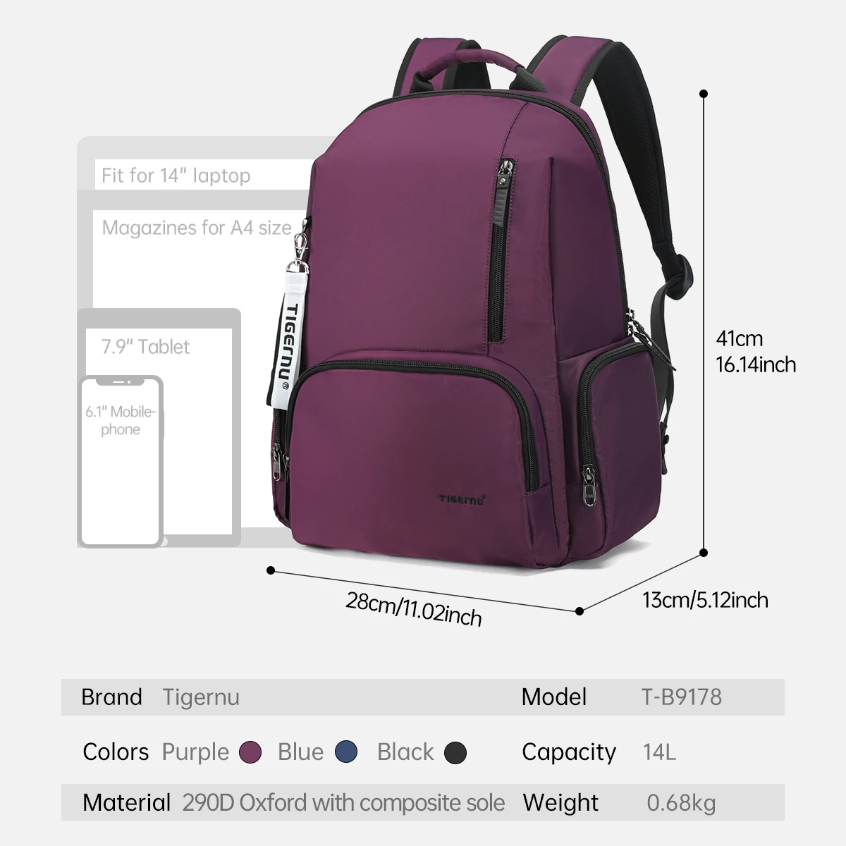 Tigernu New Women Casual Backpacks Outdoor traveling Multi Pockets Laptop Bags Daily Leisure Bags Splashproof School Mochila 4
