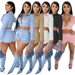 Elegant Sexy Jacket 2 Piece Short Pant Suit Set Outfits Y2K Streetwear 2023 Women Clothes Summer Luxury Two Piece Short Set