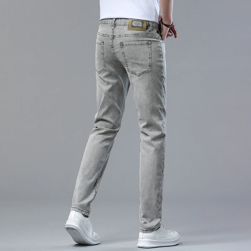 2024 new fashion business jeans for men's summer thin elastic slim fit small straight leg high end versatile casual pants