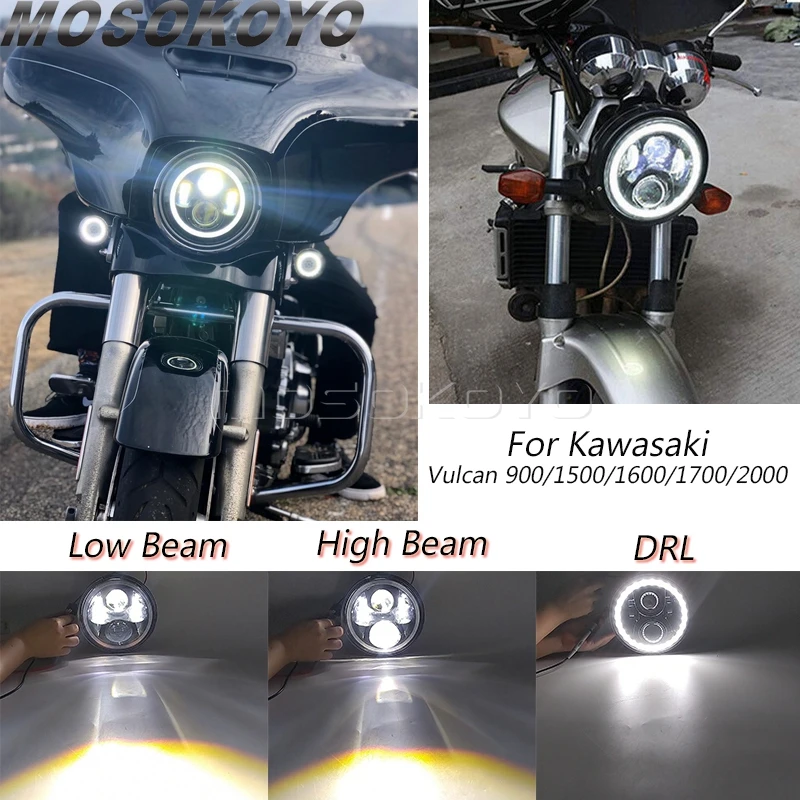 Headlight 2xオートバイLED Kawasaki Vulcan 2000 1600 1500 800 500のドライビング