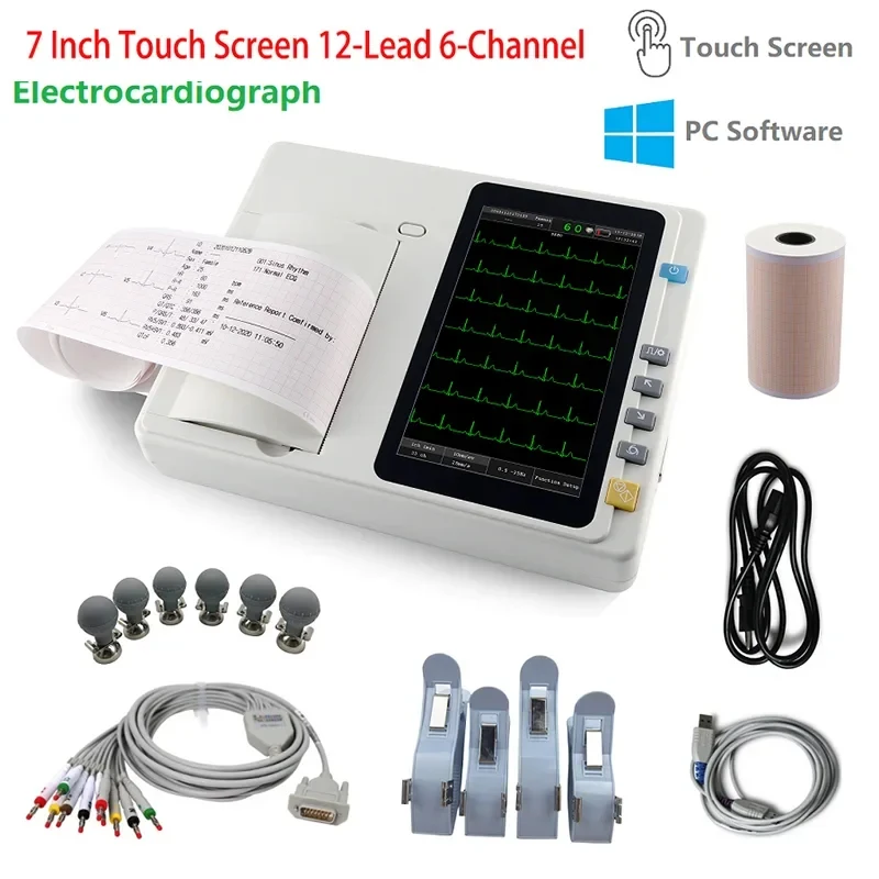7 inch touch screen ECG301 /ECG601 Digital 3/6 Channel 12 Leads ECG/EKG Machine Electrocardiograph Optinal Workstation software