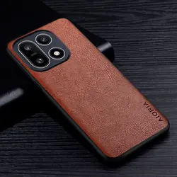 Premium Business - Style Retro Litchi Pattern Luxury Leather Phone Case for Oneplus 15 (Brown)