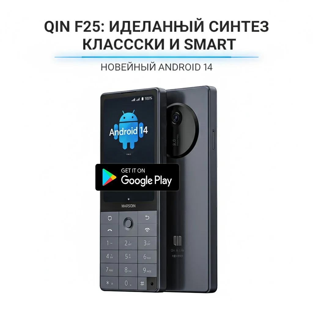Смартфон Qin F25 с Русской Клавиатурой: MTK8786, Android 14 (Google Play), 6+128GB, Две SIM, Wi-Fi