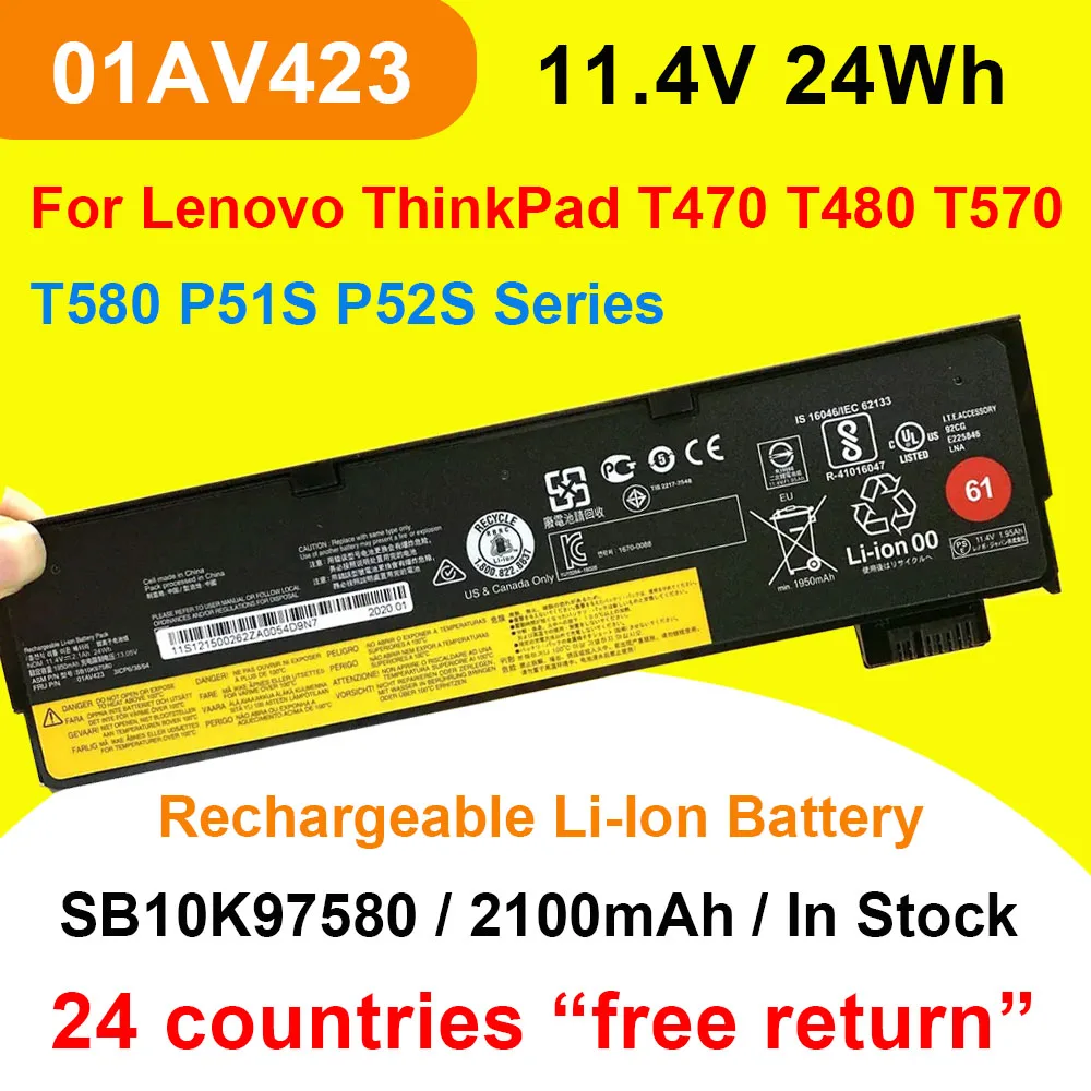 Lenovo-bateria do Portátil Thinkpad T470 T480 T570 T580 P51s 11.4v 24wh 01av423 01av424 01av425 01av426 01av427 01av428 01av422