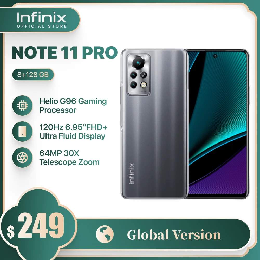 Infinix NOTE 11 PRO Helio G96 8+128GB Cell phone 6.95inch Display Smartphone 64MP Camera 33W Super Charge Global version |