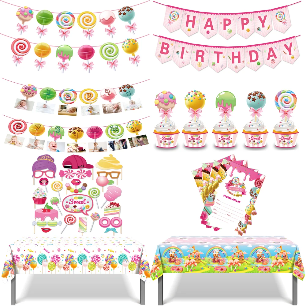 Candy Birthday Banner & Garland - Lollipop Bunting Decorations For Girls Party, Baby Shower, Wedding, Classroom - View #12