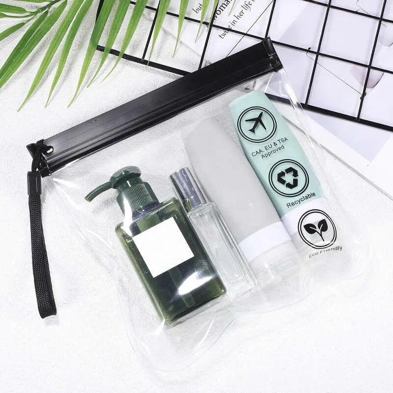 1/4Pcs Clear TSA Approved Toiletry Bag Portable Travel Essentials Flight Make Up Liquid Leakproof Resealable EVA Cosmetic Bags 2