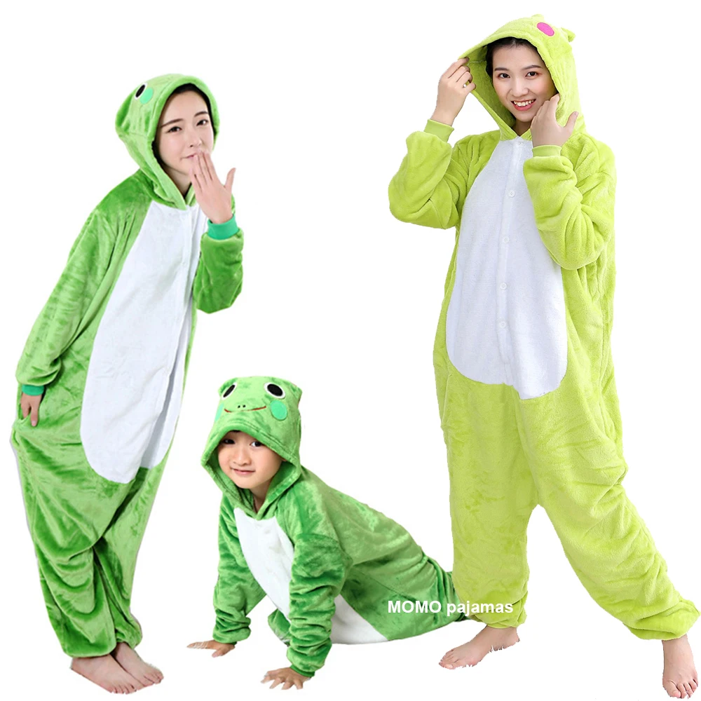 

Unisex Women Cute Frog Animal Onesie Pajamas Adults Kids Flannel Jumpsuits Cartoon Halloween Christmas Party Costumes Homewear