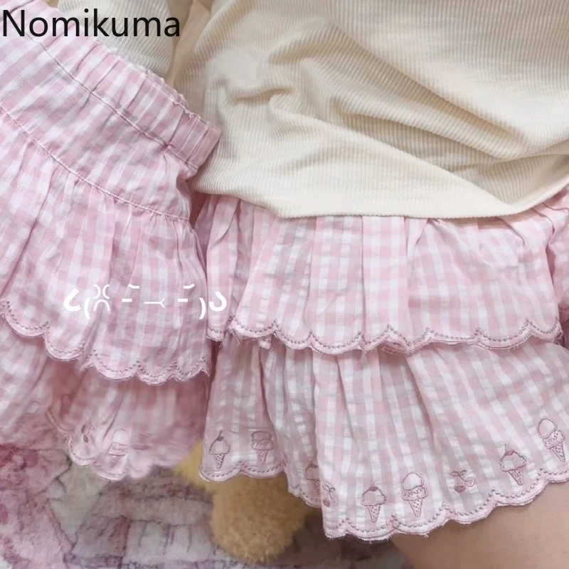 2024 Faldas Mujer De Moda Japanese Summer Skirt Women High Waist Jupe Kawaii Embroidery Fashion Plaid Mini Y2k Pink Cute Skirts 3