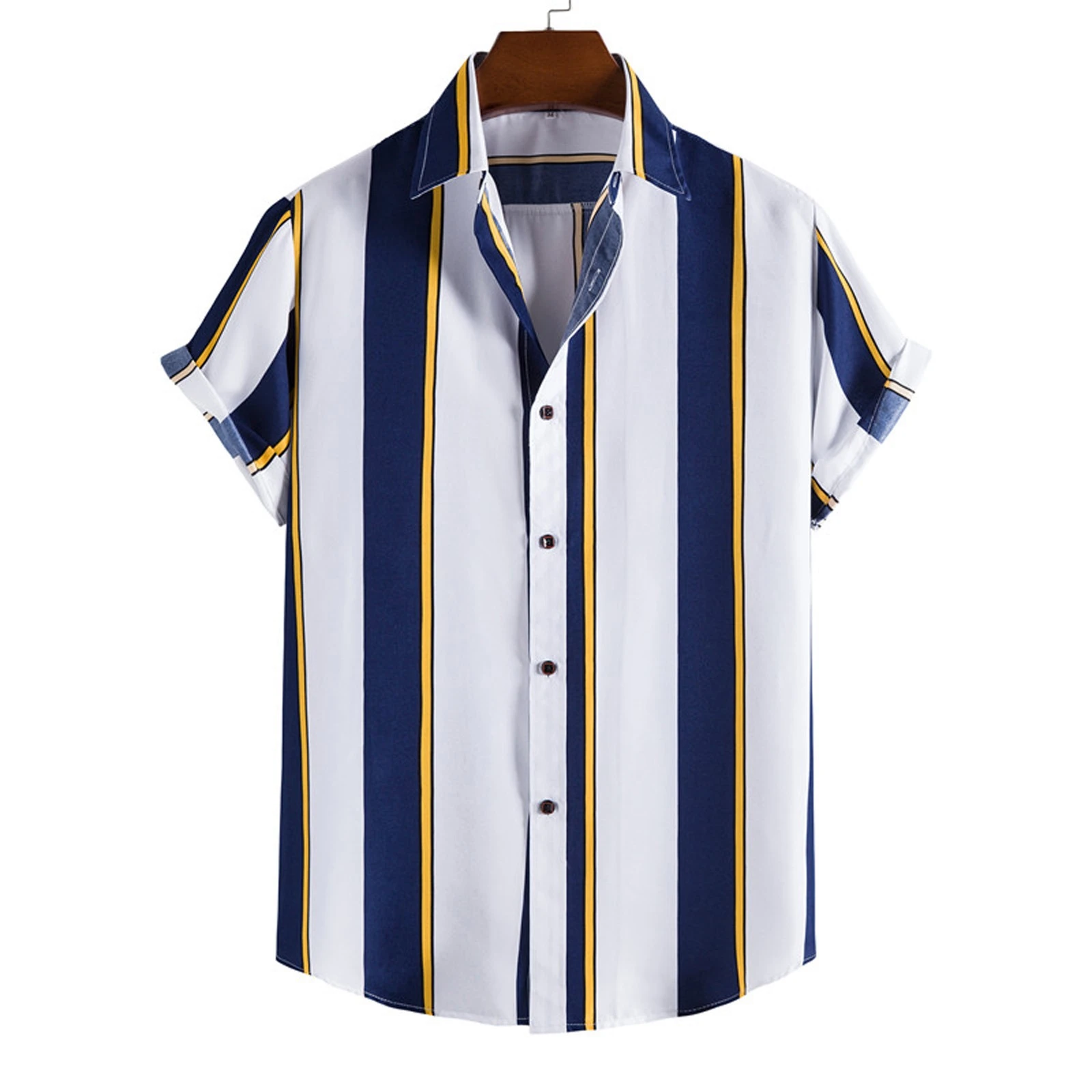 Camisas de algodón y lino con estampado de rayas para Hombre, Camisa de manga corta botones, blusa, a la moda ropa Vintage, nueva|Camisas informales| - AliExpress
