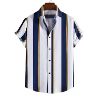 New Stripe Shirts For Men Cotton Linen Print Short Sleeve Button Shirt Blouse Top Mens Fashion Vintage Clothing Camisa Hombre