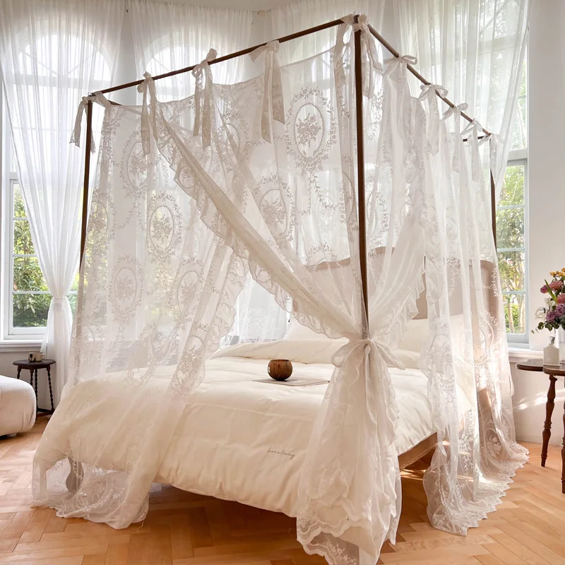 Summer Princess Palace Mosquito Net without Frame Romantic Three-door Lace Bed Curtain Home Decor