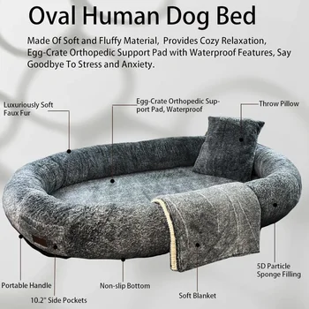 Giant Human Dog Bed With Blanket and Pillow Pet Accessories Adult Nap Bed Kennel Plush Beds Cats Cushion Supplies Products Home 2
