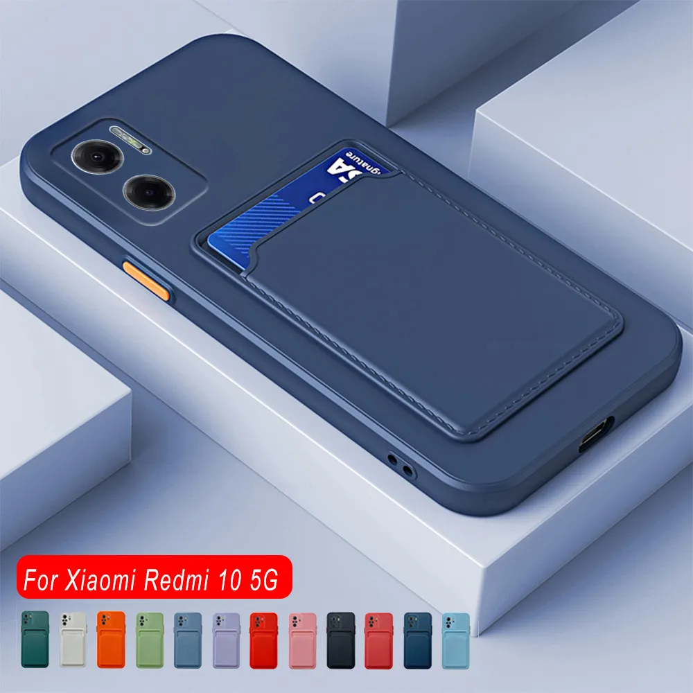 Card Slot Holder Square Soft Silicone Shockproof Coque For xiaomi redmi 10 5g xiomi redmy red mi 10 redmi10 6.58 inches _voghion.com