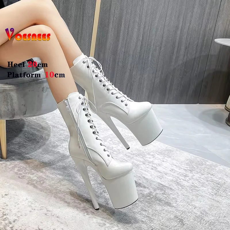 20cm 8inchs Ultra-high Heels Women Boots Stage Steel Pole Dance Shoes Platform Zipper Lace-up Ankle Boots