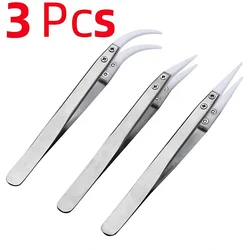 Premium Anti-Static Insulated Ceramic Tweezers with Stainless Steel - Silver 3PCS
