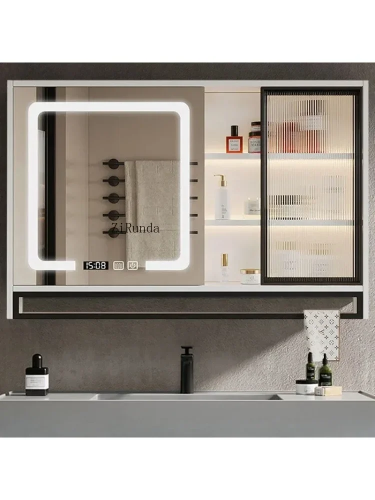 Nordic Smart Bathroom Mirror Cabinet Wall-mounted Solid Wood Fog Storage Mirror Cabinet Fashion Furniture Mueble Lavadora