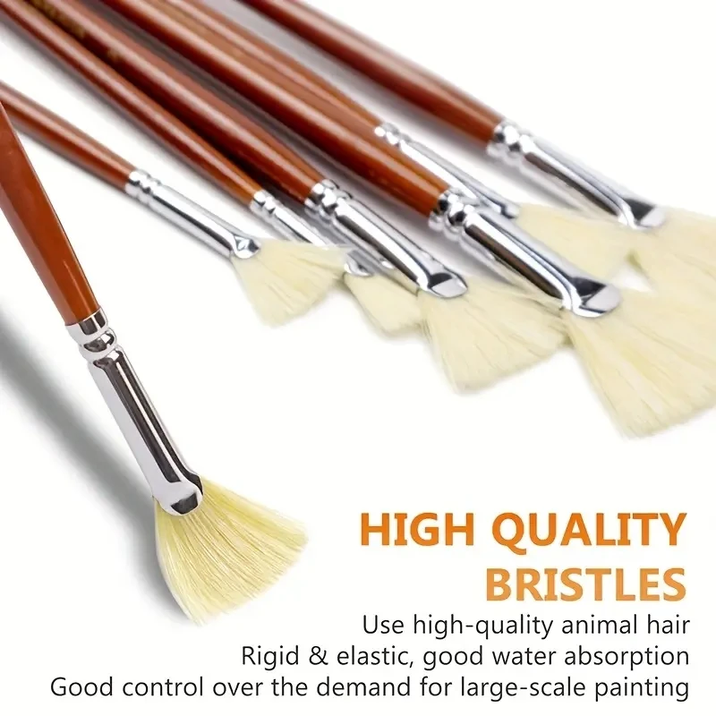 7/14 stücke Fan Künstler Borsten Pinsel Set Natürliche Schweineborsten Haar Anti-Shedding Pinsel Tipps Lange Holzgriff für Acryl – Detail 6