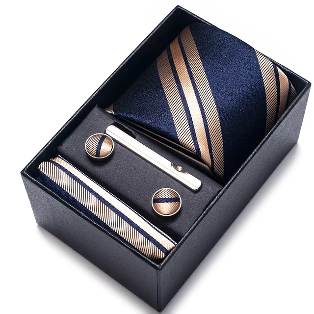 The Perfect Gift for Men: 100% Silk Brand Tie Handkerchief Cufflink Set