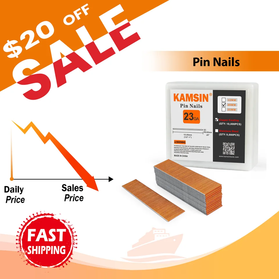 KIMSING P612 23 Gauge 1/2-inch Length Headless Pin Nails, Copper Coating, 10,000 PCS/BOX - View #4