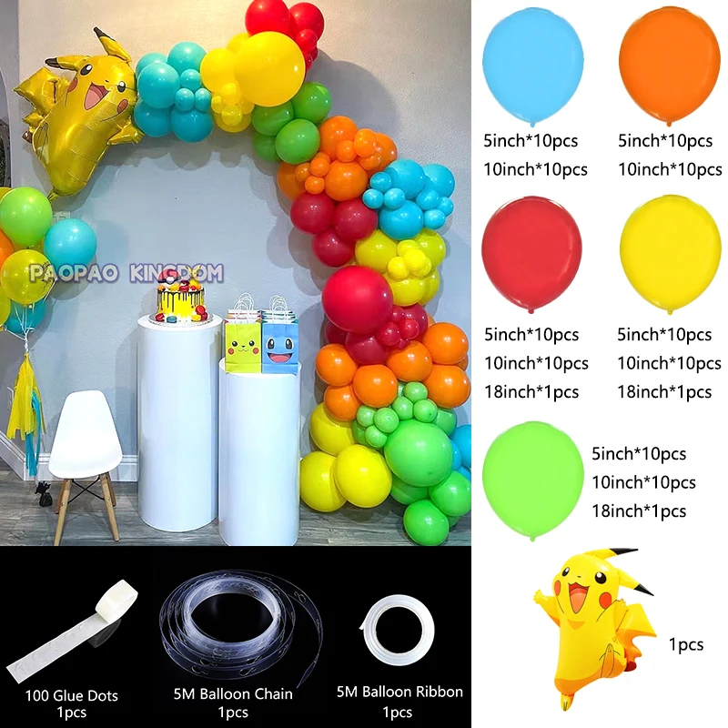 thumbnail image 1 of Pikachu Balloon Garland Arch Kit Party Decor Squirtle Bulbasaur Birthday Party Pocket Balloons Kid Gift Toys, 1 of 5
