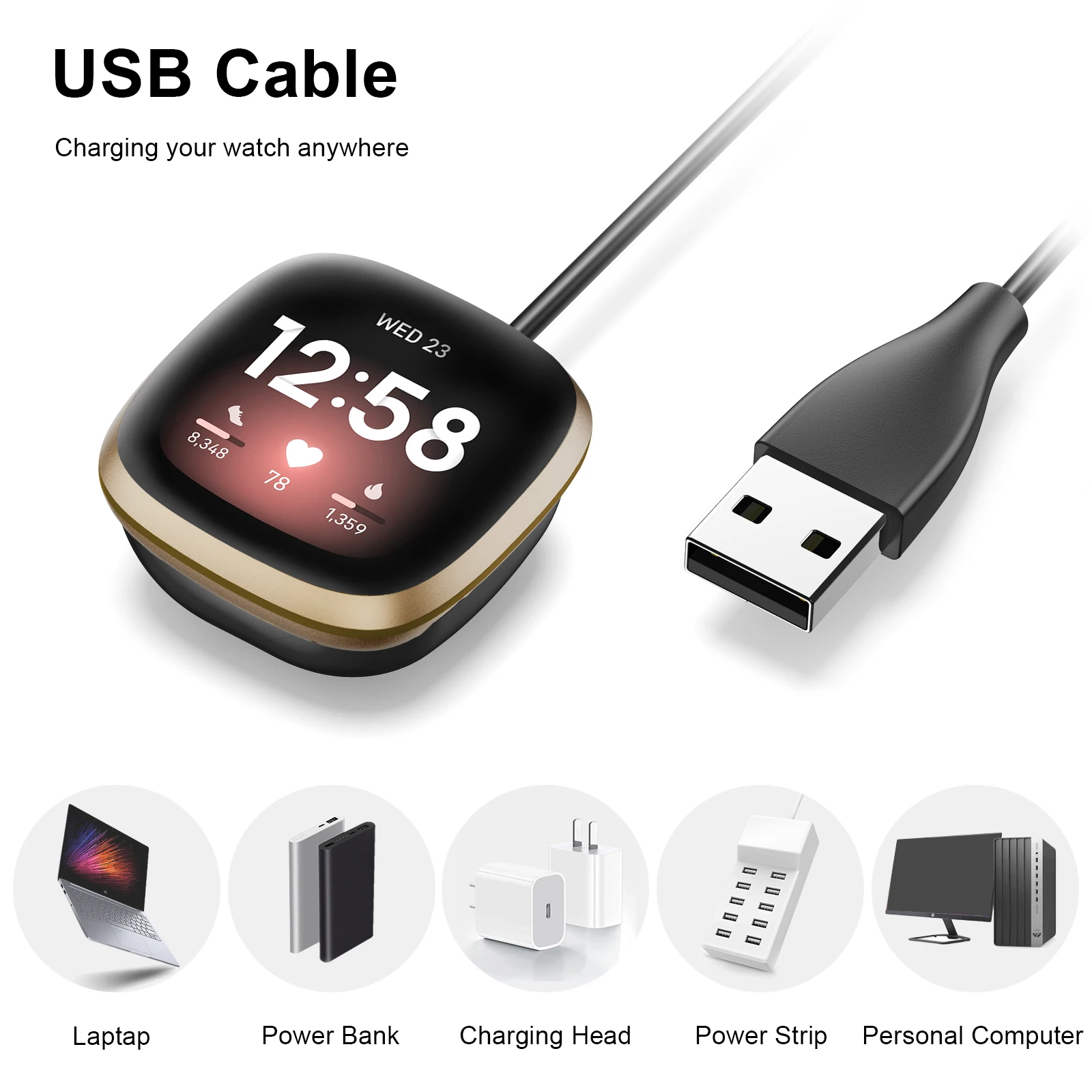 

Зарядное устройство USB для Fitbit Versa 4/versa 3/Sense 2, 2 шт./1 шт./партия, 100 см/50 см