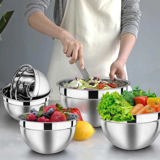 Mixing Bowls Set - 5-Piece, Easy-Grip, Stainless Steel Mixing Bowls for  Baking, Cooking, Salad & Food Prep Metal Nesting Bowls - AliExpress