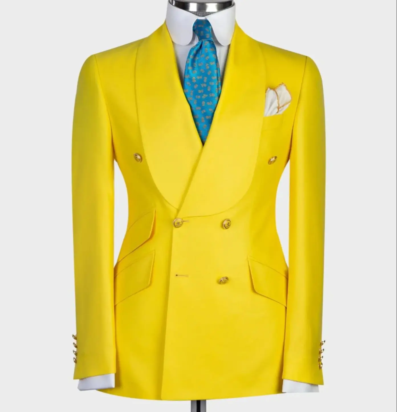 

Fomal Mens Polyester Suits Slim Fit Custom Made Yellow Groom Jacket Wedding Men Suit Costume Homme Mariage