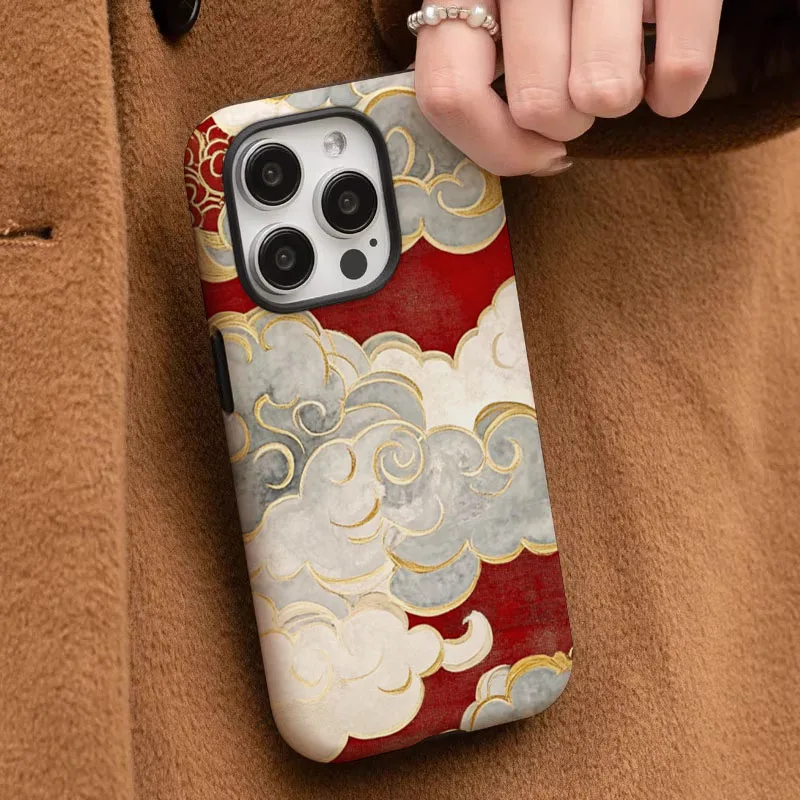 Auspicious Clouds Shockproof Bumper Phone Case with 2-in-1 Film Shell Design