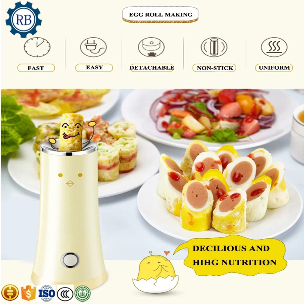 yellow Color Household Electric Automatic Egg Roll Maker Egg Cup Omelette Master Sausage Machine DIY Breakfast Maker