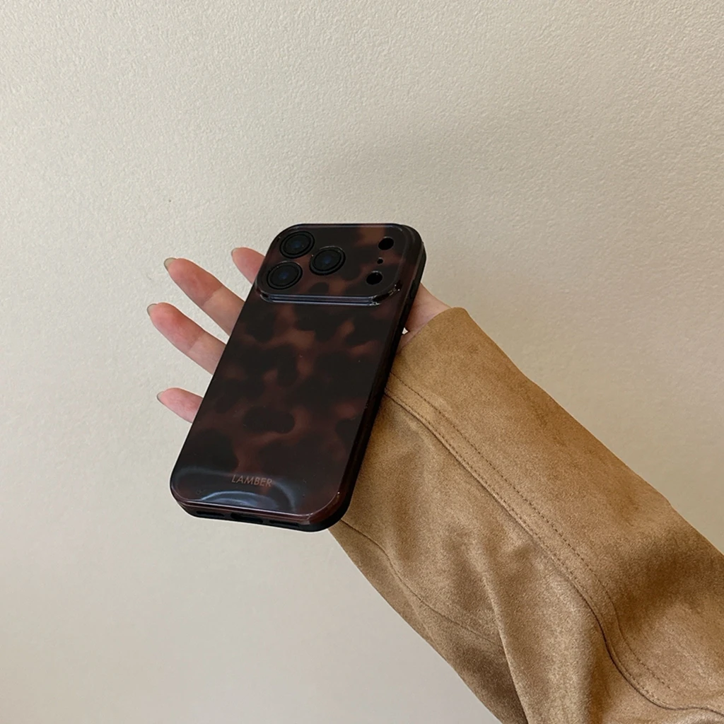 Retro Stylish Amber Color Lamber Pattern Glossy Phone Cover Case for iPhone 17 16 15 14 13 12 Pro Max Plus Air Image 17
