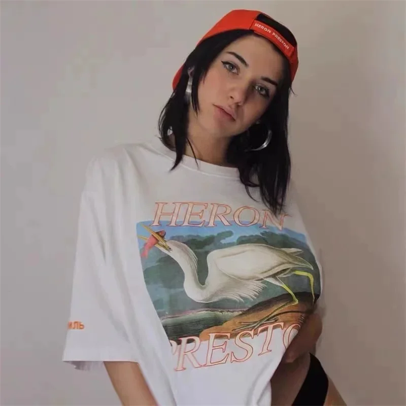 

Heron preston100% хлопок футболка с принтом вышивка 1:1 высокое качество свободная парная футболка