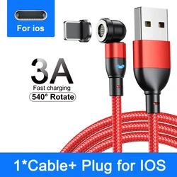 Enhanced Magnetic Fast Charging Cable 3A - Rotatable USB Type C Data Cord - 0.5M(1.6ft) (Red for iPhone)