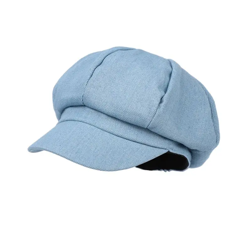 Autumn Denim Solid Octagonal Hats Women and Men Berets Painter Hat Beanie Cap 18 women beret