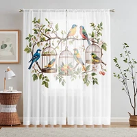 2 Pieces HD Digital Seven Color Bird Flower Figure Printed Window Valance Home Decorating Style Decorative Living Room Bedroom R 1