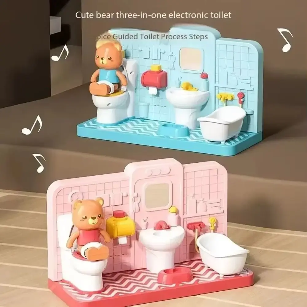 Bathtub Bear Simulation Bathroom Enlightenment Decor Funny Electronic Toilet Dollhouse Furniture Miniature Restroom Puzzle