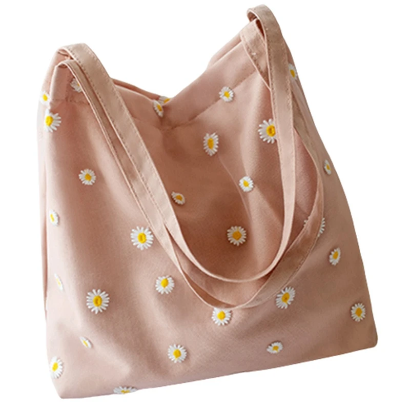 

Tote Bag Canvas Shoulder Purse Handbag Shopping Bags Women Shopper Daisy Storage Reusable Foldable