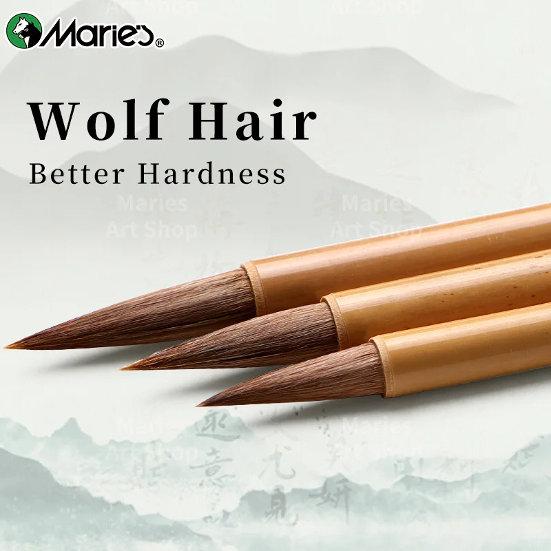 Marie's 3pcs Chinese Writing Brush Set,Wolf Hair Calligraphy & Painting Brush Ink Beushes Kit to Ink Painting,Oil,Gouache,Rocks 4