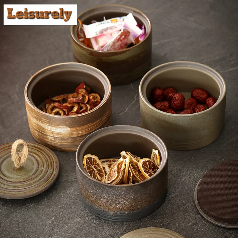 500ml Antique Style Ceramic Tea Box Japanese Coarse Pottery Tea Container Home Coffee Storage Jar Tradition Teaware Accessories