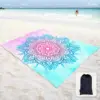 Sand Proof Beach Blanket with Corner Pockets and Mesh Bag for Beach Party,Travel,Camping,Watercolor Sky Blue Light Pink Mandala 1