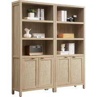 Bookcase  Bookshelf 5 Tier Rattan Boho Bookcase with Doors Storage Large Book Case Shelf Farmhouse Bookshelves 1