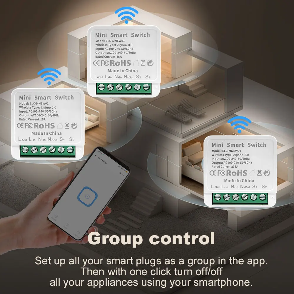 eWelink ZigBee Mini Smart Switch 2 Way Control Breaker Relay 16A Voice Control W