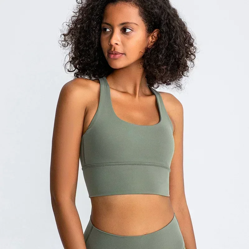 Lemon Women Shock-proof Sports Bras Naked-feel Sexy Cross Yoga Fitness Bra Padded Push Up Athleti Crop Top Running Workout Vest
