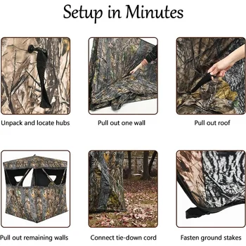 3 Person Pop up Ground Blind, Portable Hunting Blind with Mesh Windows, Carrying Bag & Ground Stakes, with Hub System 6