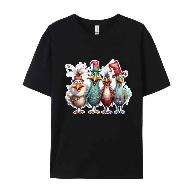 

Футболка мужская с принтом хора, хлопковая тенниска с забавным рисунком четырех цыплят, новый год